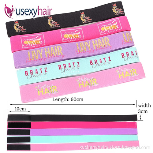 Wholesale adjustable custom logo frontal wraps lace hair edge wig elastic melt band bonnets and satin hair wraps with logo